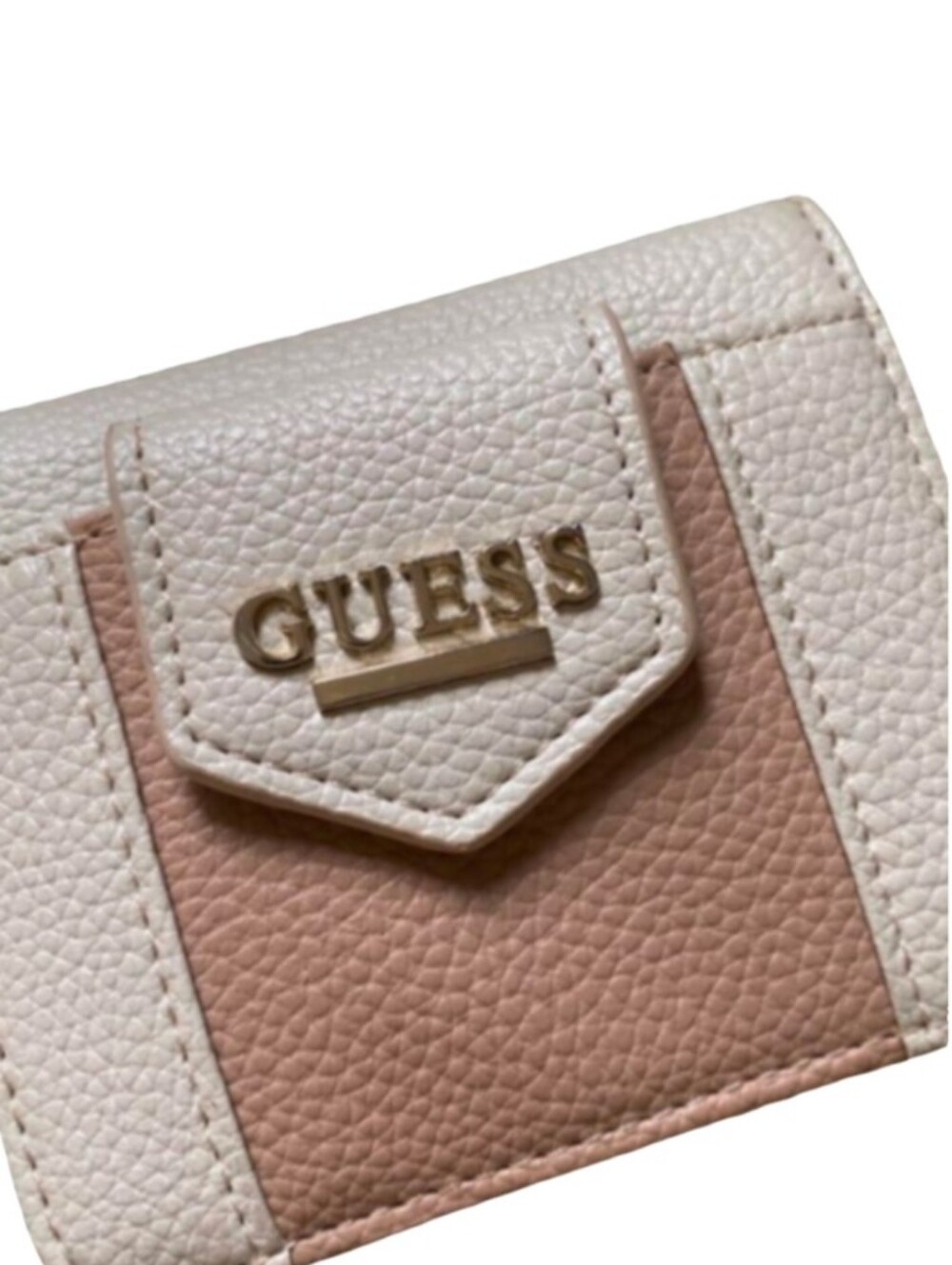 GUESS Compact Vertical Bifold Small Wallet Clutch Cream Purse Pouch